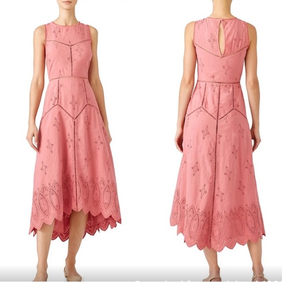 Joie - Southwest Embroidered Eyelet Scalloped Salmon Pink Sundress - Picture 3 of 12